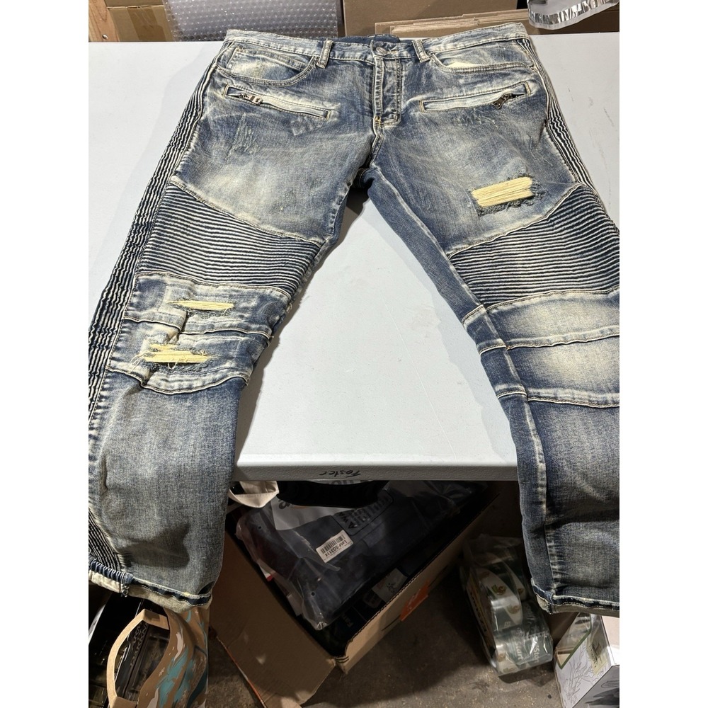 Dope Jeans Men's Moto Destructed Button Fly Acid Wash Size‎ 34